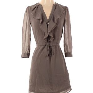 H&M Womens Sheer Chiffon Ruffle Front Tie Dress 3/4 Length Sleeves NWT Size 12